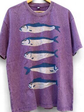 Purple Fish Graphic Tee Washed Vintage Style